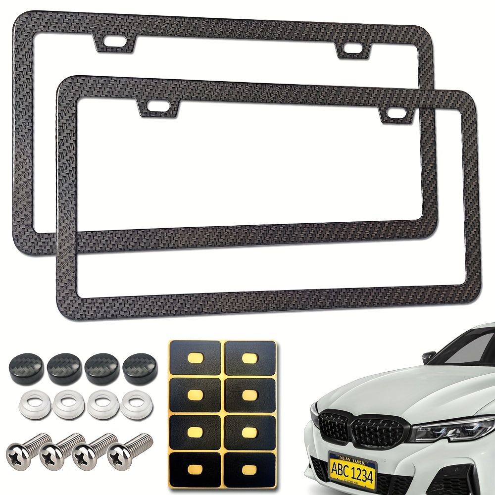 Carbon Fiber License Plate Frames- Black Aluminum Carbon Pattern Car Tag  Cover, Front /rear Holder Fit Car,with Mount Screws, Temu