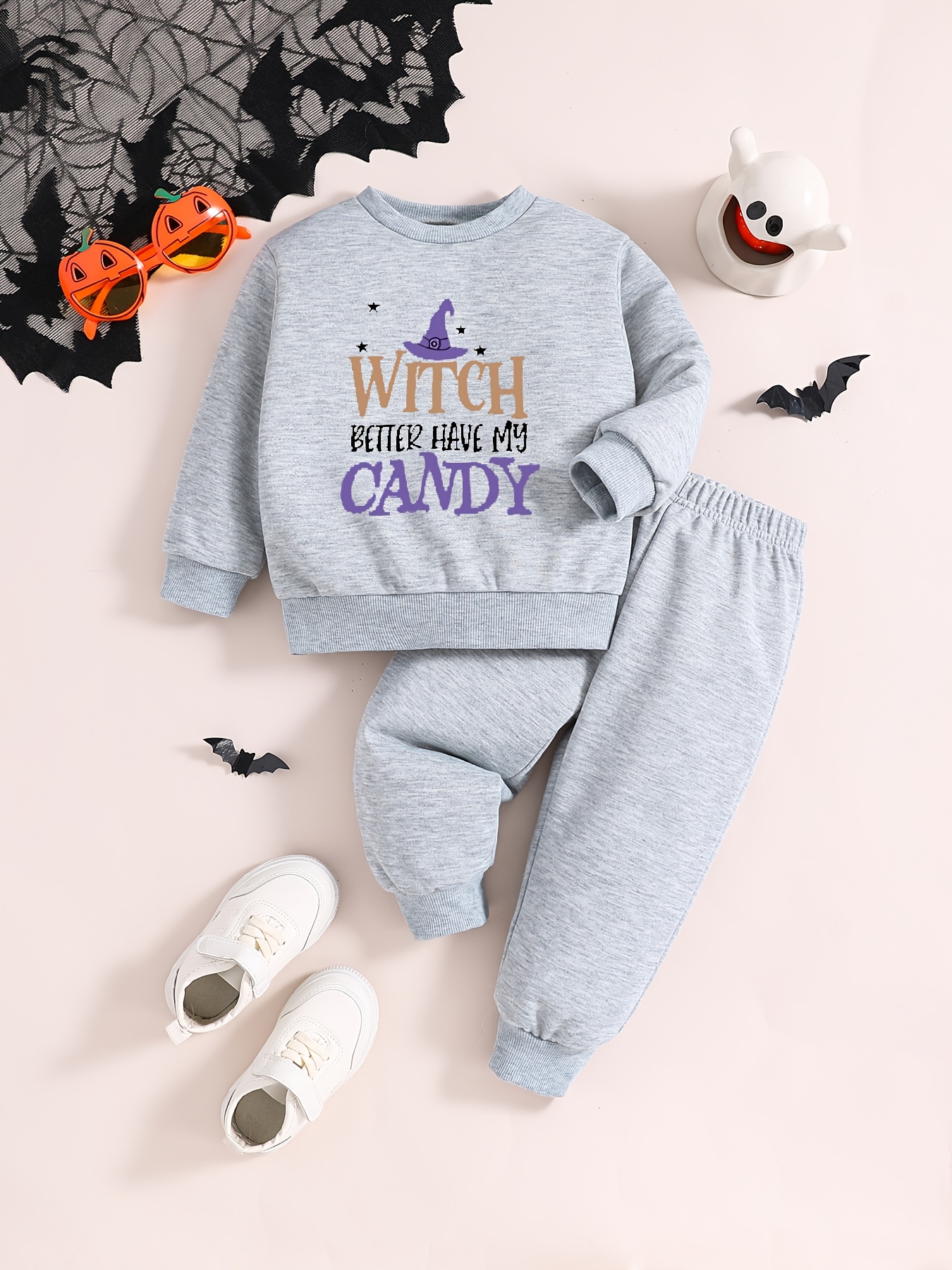 Girl's Slogan Pattern Outfit Sweatshirt Sweatpants Set - Temu