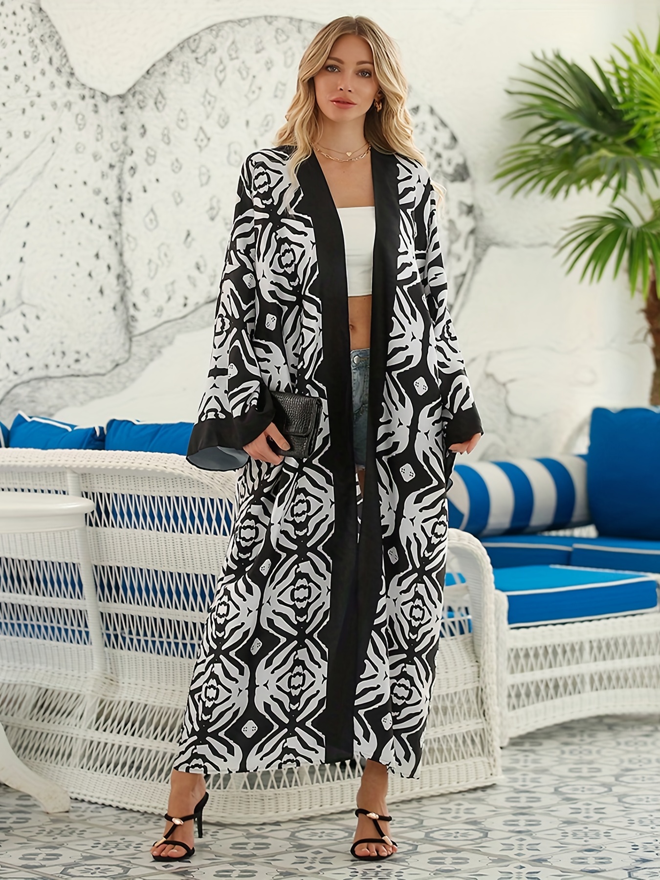 Talla Grande Vacay Cover Up Bata Mujer Estampado Animales - Temu