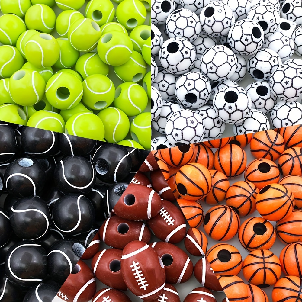 300 Pcs Sports Beads Sports Polymer Clay Beads Baseball Football Basketball