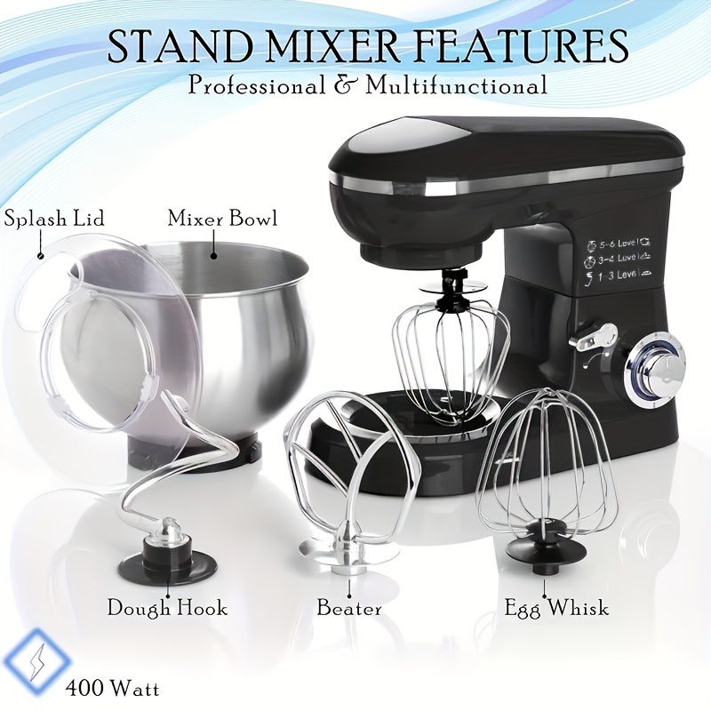 Stand Mixer, Dough Mixer Tilt-head Electric Mixer With 5-quart Stainless  Steel Bowl, Dough Hook, Mixing Beater And Whisk, Splash Guard - Temu