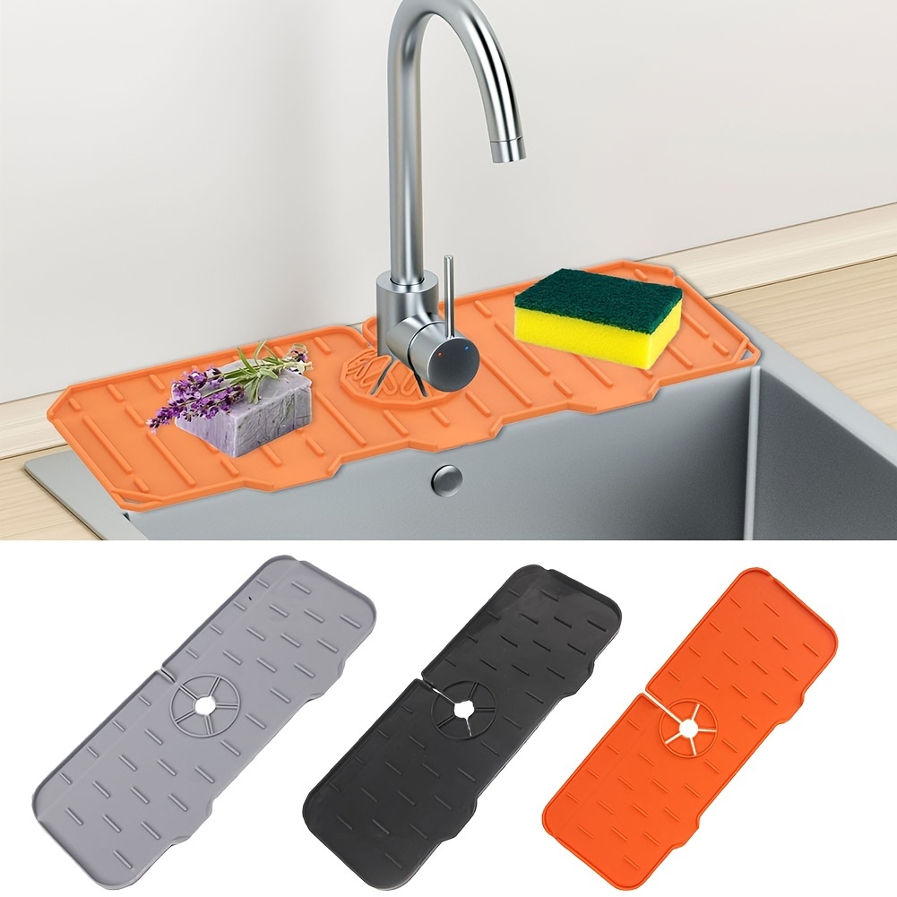 1pc Grey Silicone Drain Mat For Kitchen Sink, Splash-proof Pad