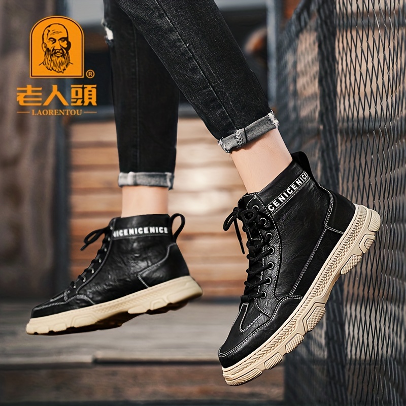 LAORENTOU Men's Vintage Classic Leather Shoes, Comfy Solid Non Slip  Sneakers For Men's Outdoor Activities