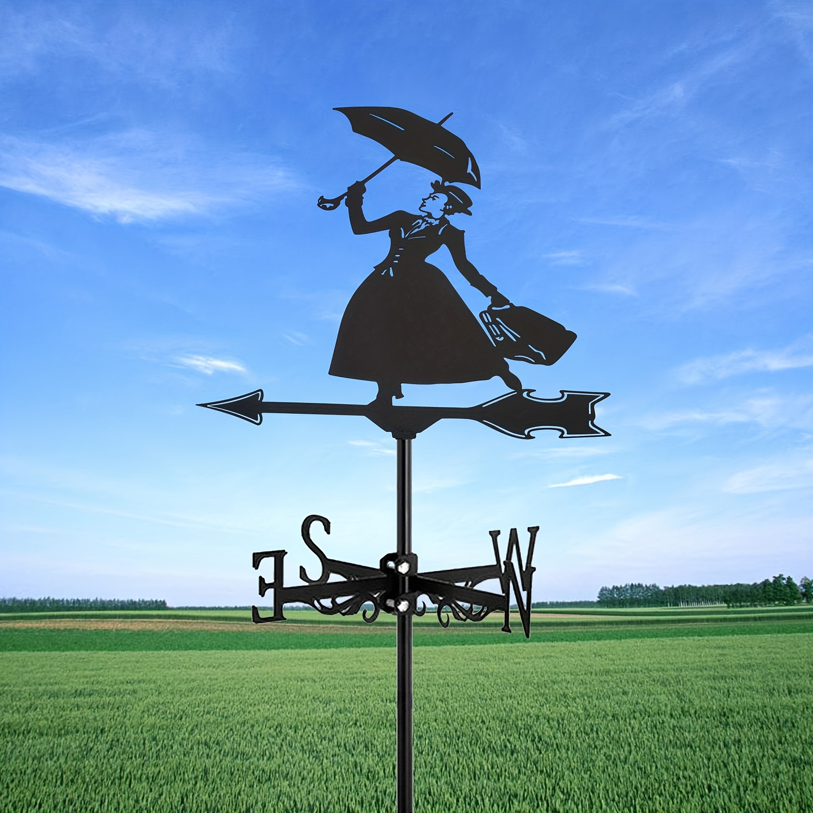 

1pc, New Metal Umbrella Lady Weather Vane, Standing Decor Roof Weather Vane Garden Yard Decoration For Roof Garden, Garden Shed, Home, Fence Post, Greenhouse, Barn Or Shed Weather Vane