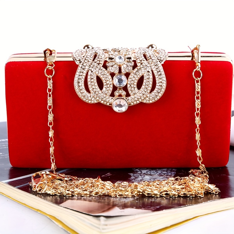 Bling Diamond Crystal Bag For Women Wedding Party Handbag Red Sequins  Beading Clutch Heart Shape Chain Shoulder Crossbody Bags