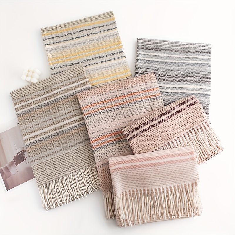 Striped Tassels Scarf Shawl Female Imitation Cashmere Scarf - Temu