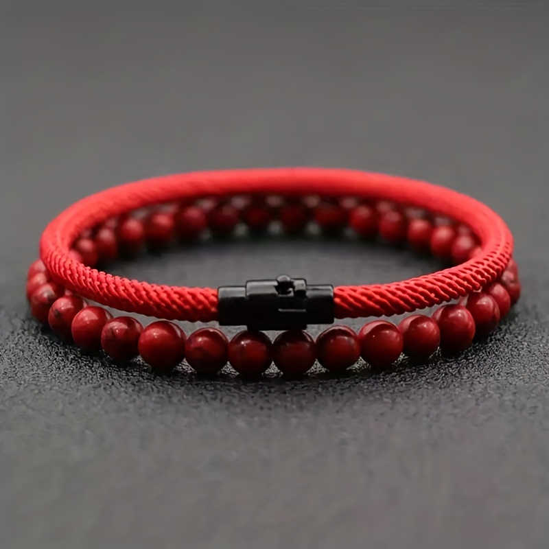 

2pcs/pair Fashion Simple Bracelet For Men, Minimalist Natural Stone Bracelet Rope Chain, Father's Day Gift