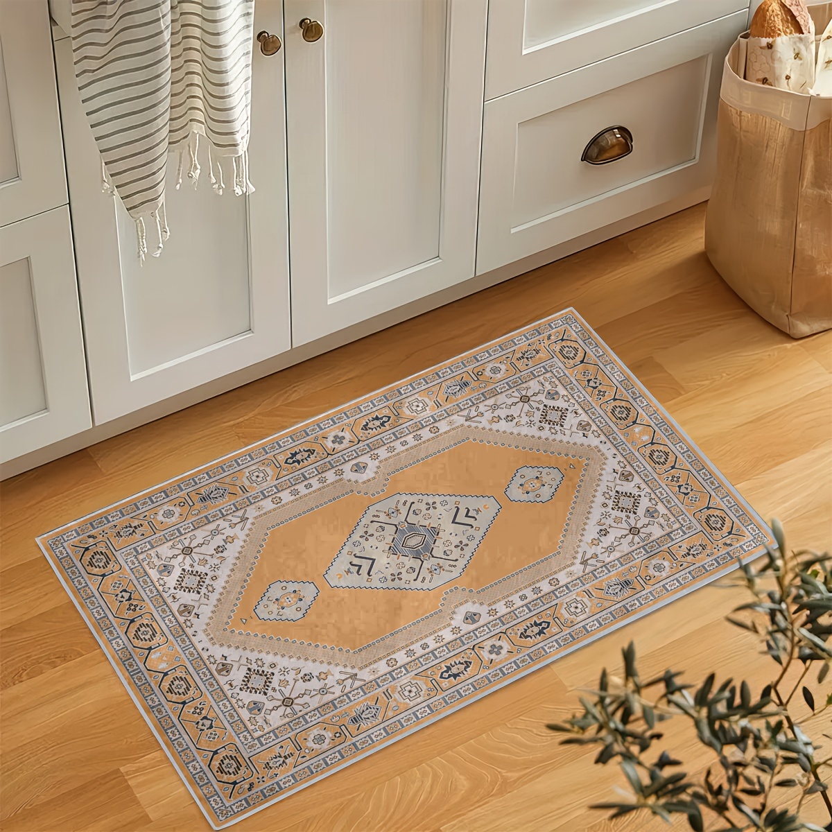 Green Boho Anti Fatigue Kitchen Rugs Vintage Absorbent Non - Temu