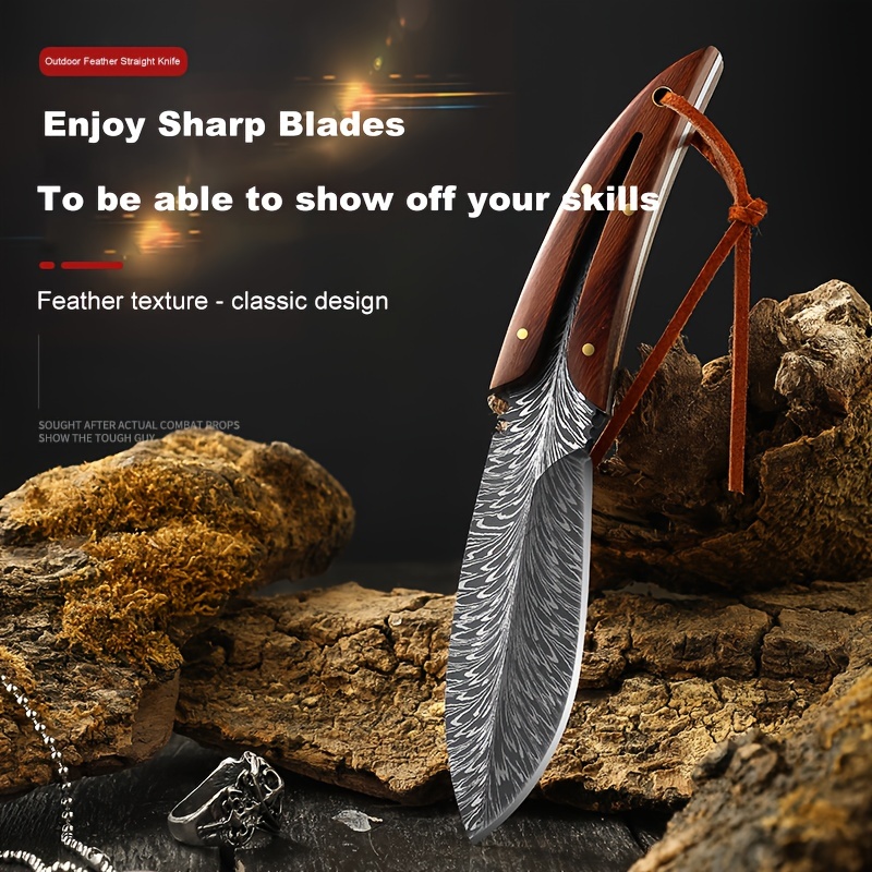 1pc Damascus Pattern Survival Knife With Sheath Perfect For Camping Fishing  And Emergency, Shop The Latest Trends