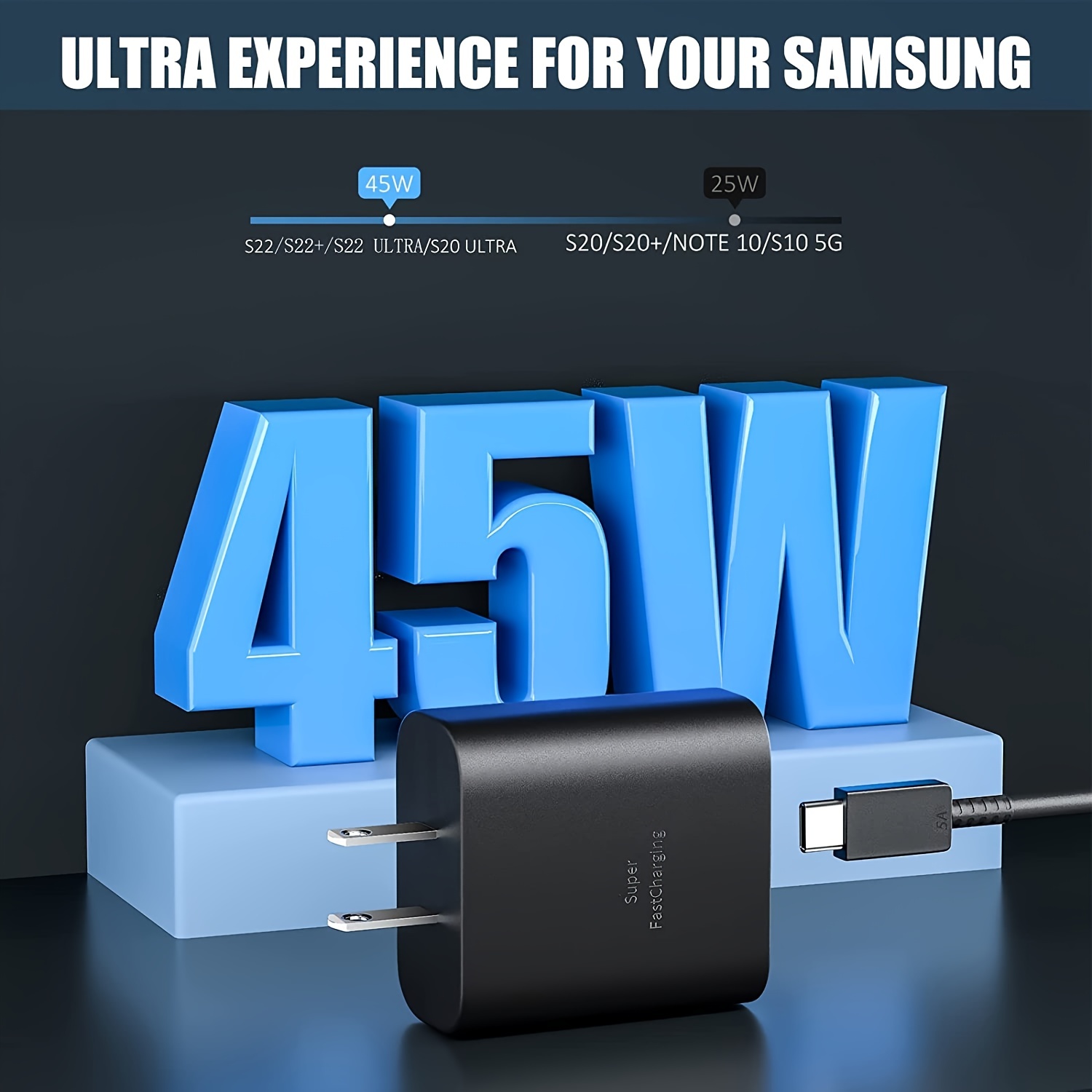 Cargador rápido USB C, cargador Samsung de 25 W, tipo C, carga súper  rápida, bloque de cargador de teléfono Android con cable de 6.6 pies para  Samsung