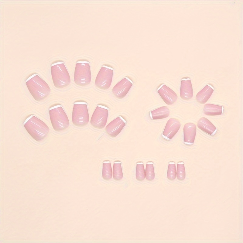 24pcs nude press on nails white french tip fake nails ballerina short false nail tips contracted stick on nails glossy glue on nails artificial finger manicure for women and girls 1sheet jelly glue and 1pc nail file included details 2