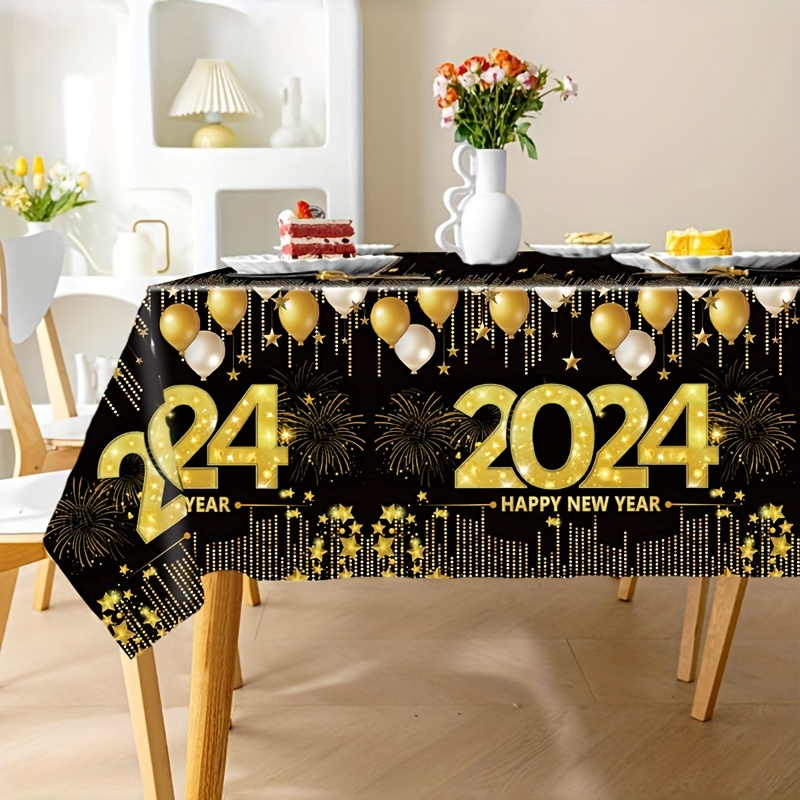 Teksome Nappe du Nouvel An 2024 – Décorations de table de fête | Tendance,  durable, légère, élégante, noire et dorée pour le Nouvel An 2024