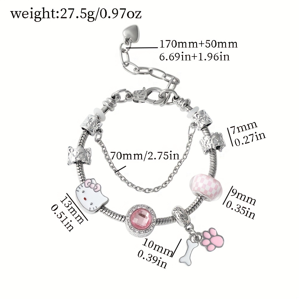 1pc Hello Kitty Anime Sanrio Charms Bracelet For Teen Girl, Kitty Cat Hand  Accessories Gifts