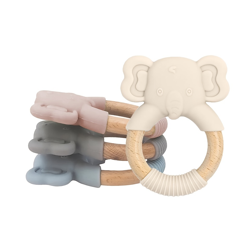 Silicone Baby Teether Toy with Natural Beech Wood Handle