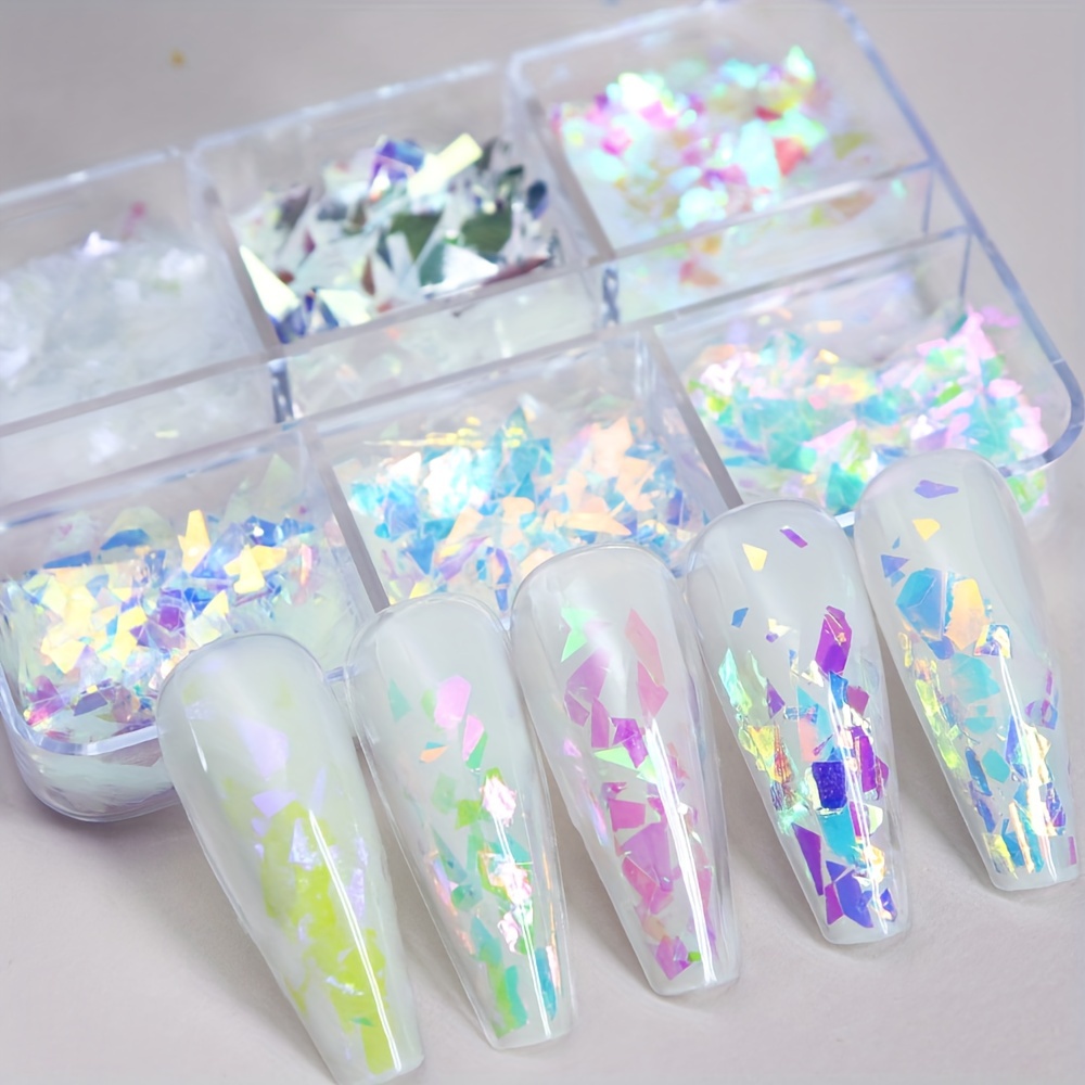 12 Colors Holographic Nail Art Glitter Sequins Iridescent Ice Slag