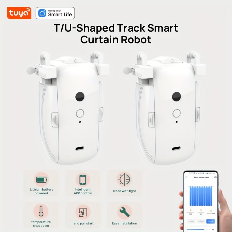 Mnycxen Tuya Smart Robot Curtain with Bluetooth, Wireless Automatic Curtain Opener, Alexa and Google Home, Size: 65.0, White