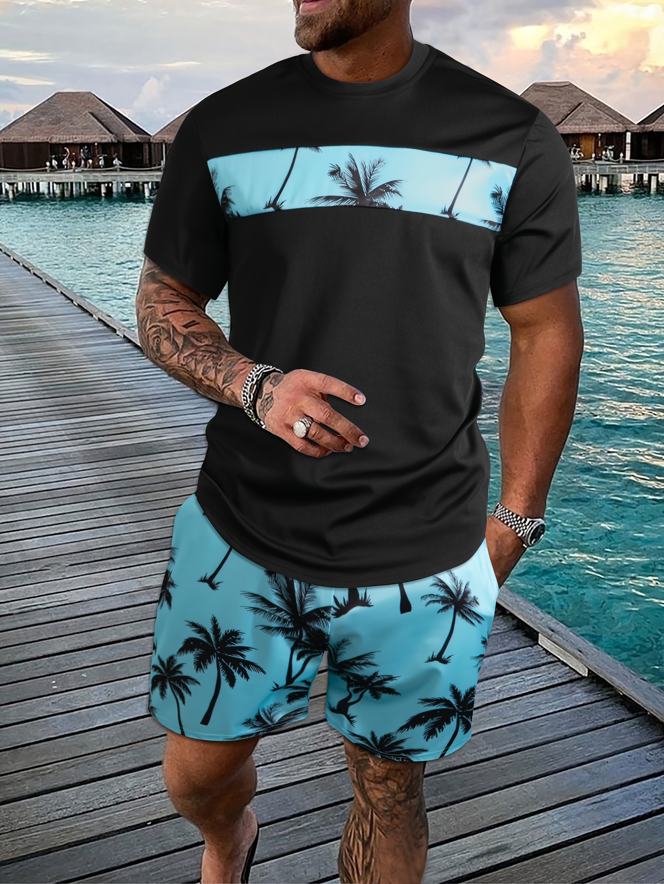 Mens Summer Tracksuit 2 Piece Outfits Print Short Sleeve T-Shirts and  Shorts Jogging Sets Men Athletic Sportswear 