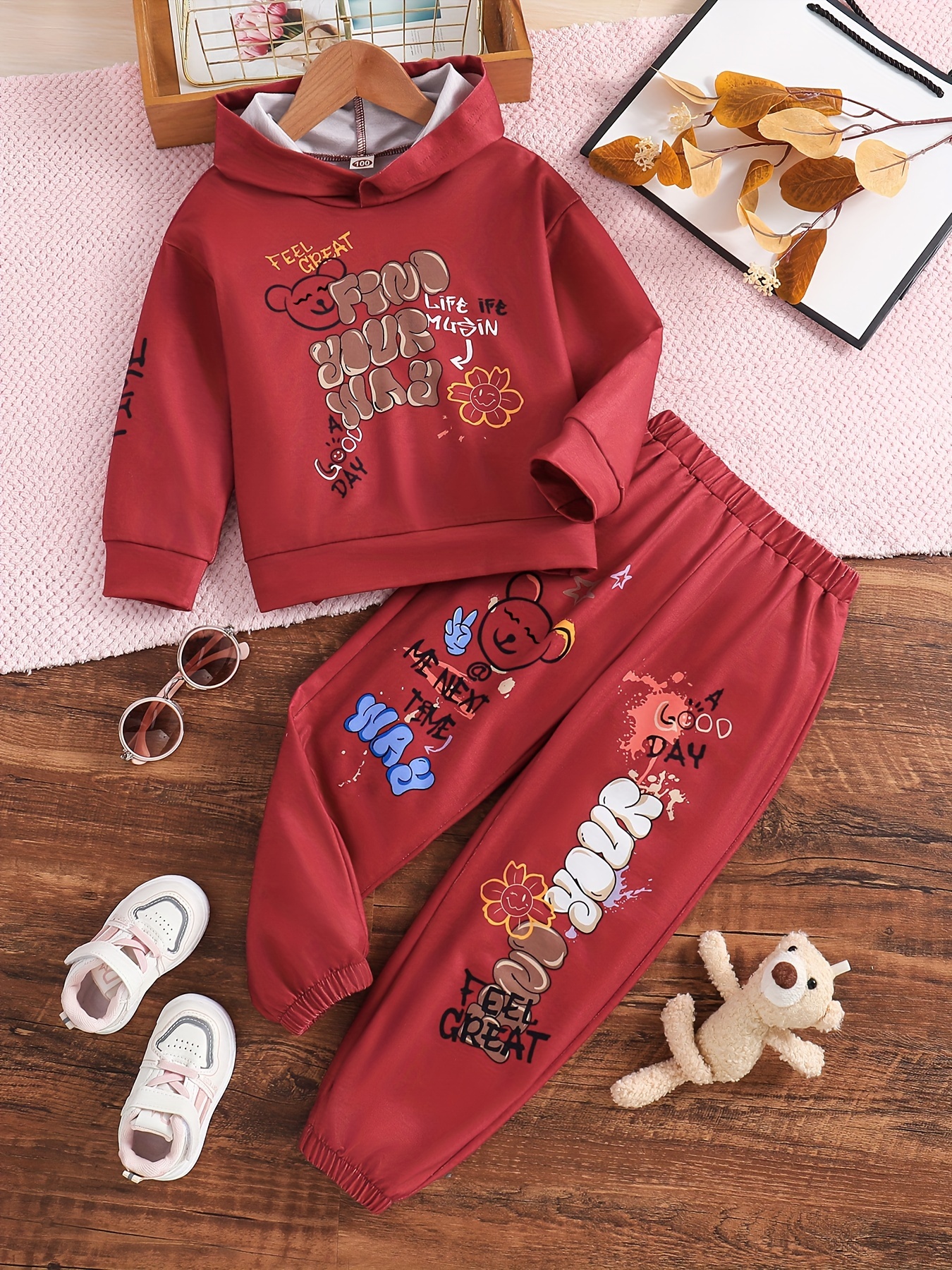 2pcs Landscape Painting Graphic Hoodie Trousers Set, Toddler Casual Outfit Clothes, Winter/fall, Christmas Gifts,Temu