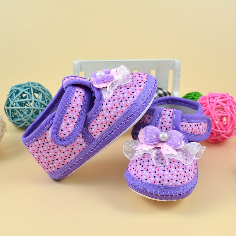 Cute Bowknot Polka Dot Sneakers For Baby Girls, Lightweight Non Slip Shoes For Indoor Outdoor Walking, Spring And Autumn
