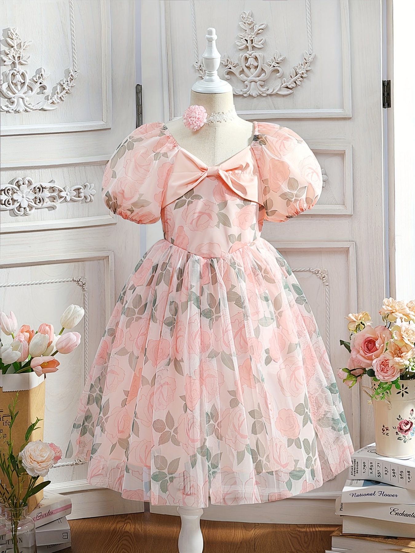 Summer Kids Dresses Girls Dress Child Puff Sleeve Sweet Floral