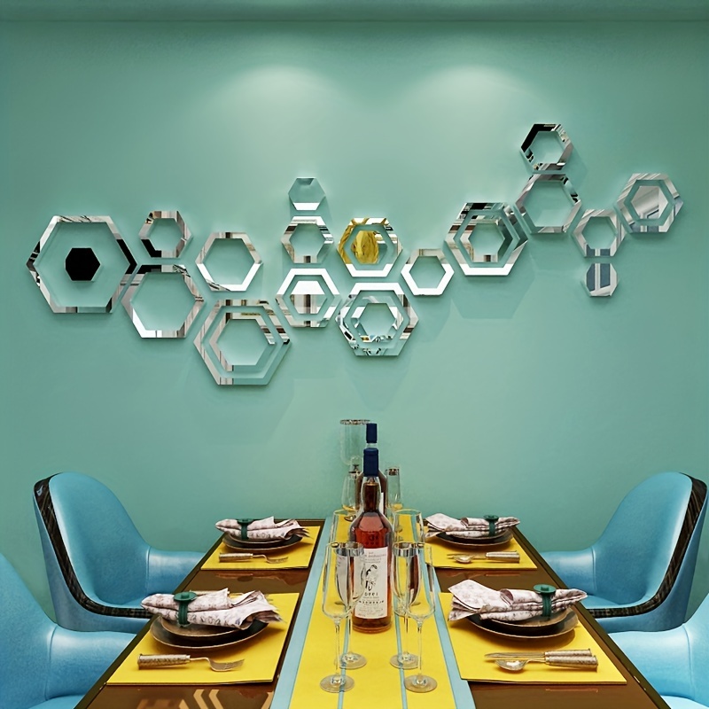 Kitcheniva 3D Hexagon Acrylic Mirror Wall Stickers DIY Art 12 Pcs