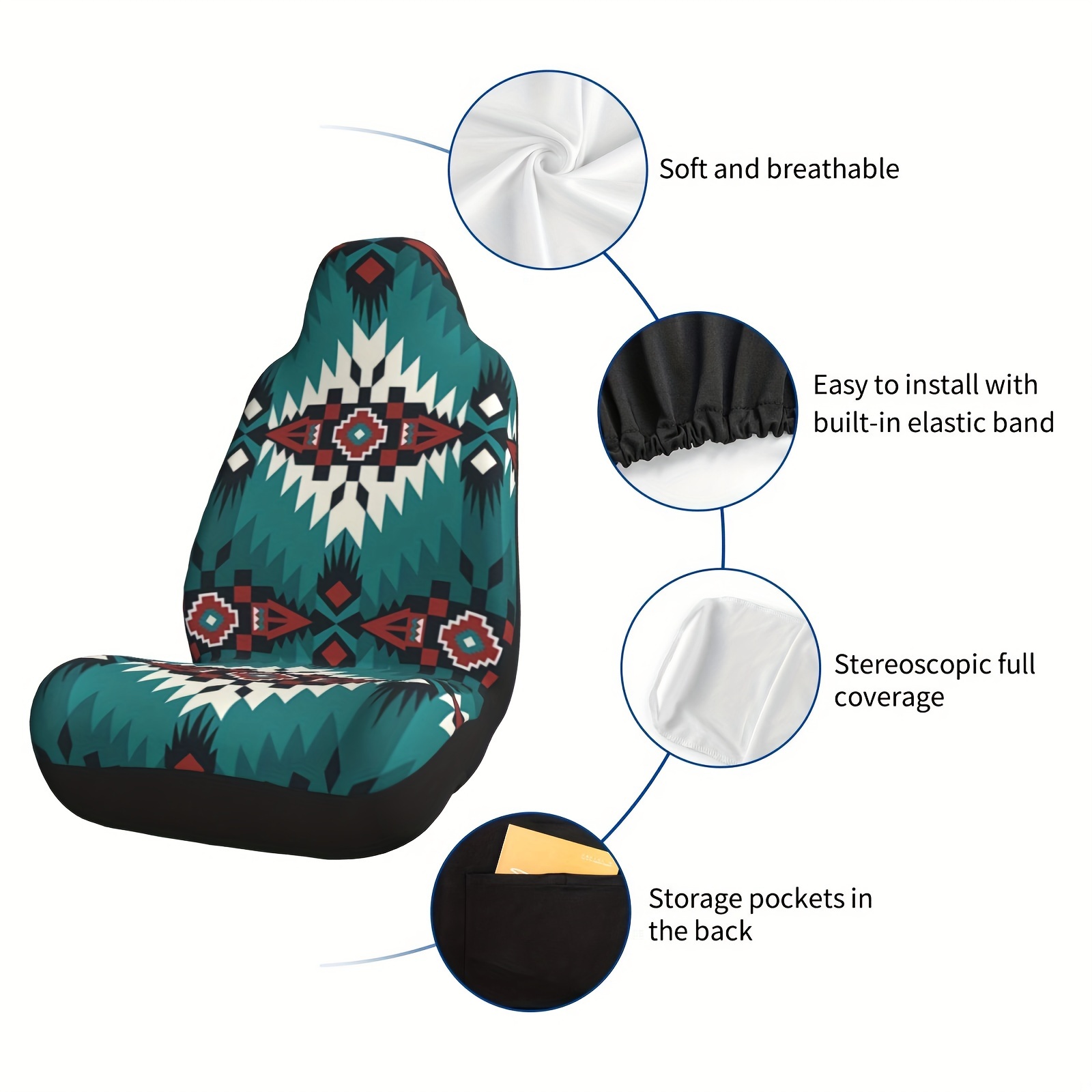 2pcs Native American Seat Covers For Cars Auto Car Accessories Southwestern  Boho Aztec Navajo Turquoise Front Seat Cover For Truck Sedan SUV Gift