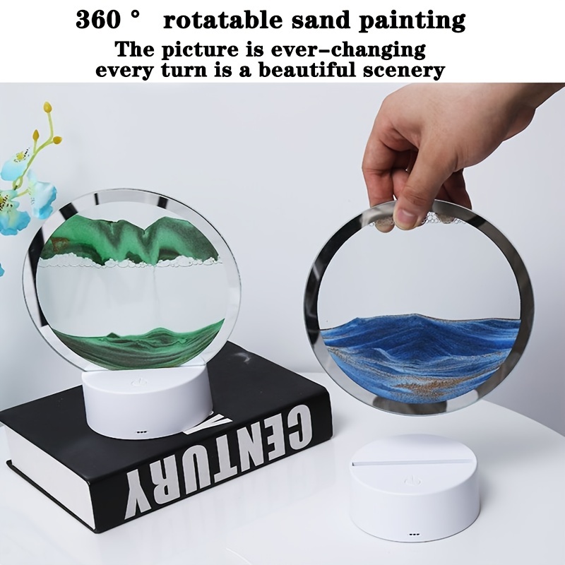Cadre de sable en mouvement 3D rond en verre pour décoration de maison ou  de bureau