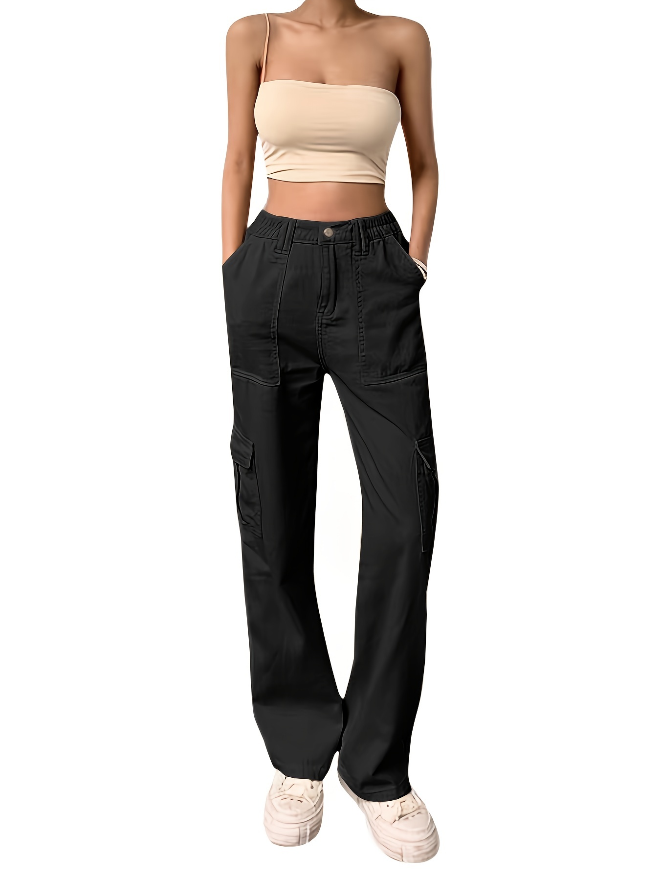 Black Y2K Vintage Style Cargo Pants, Baggy Jeans Women Fashion