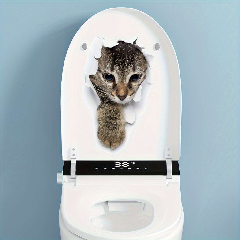 1pc 3D Animal Waterproof Toilet Seat PVC Sticker, Detachable Vinyl Cat  Wallpaper, Fun Cat Toilet Seat Sticker, Art Decor, Decal For Bathroom Walls