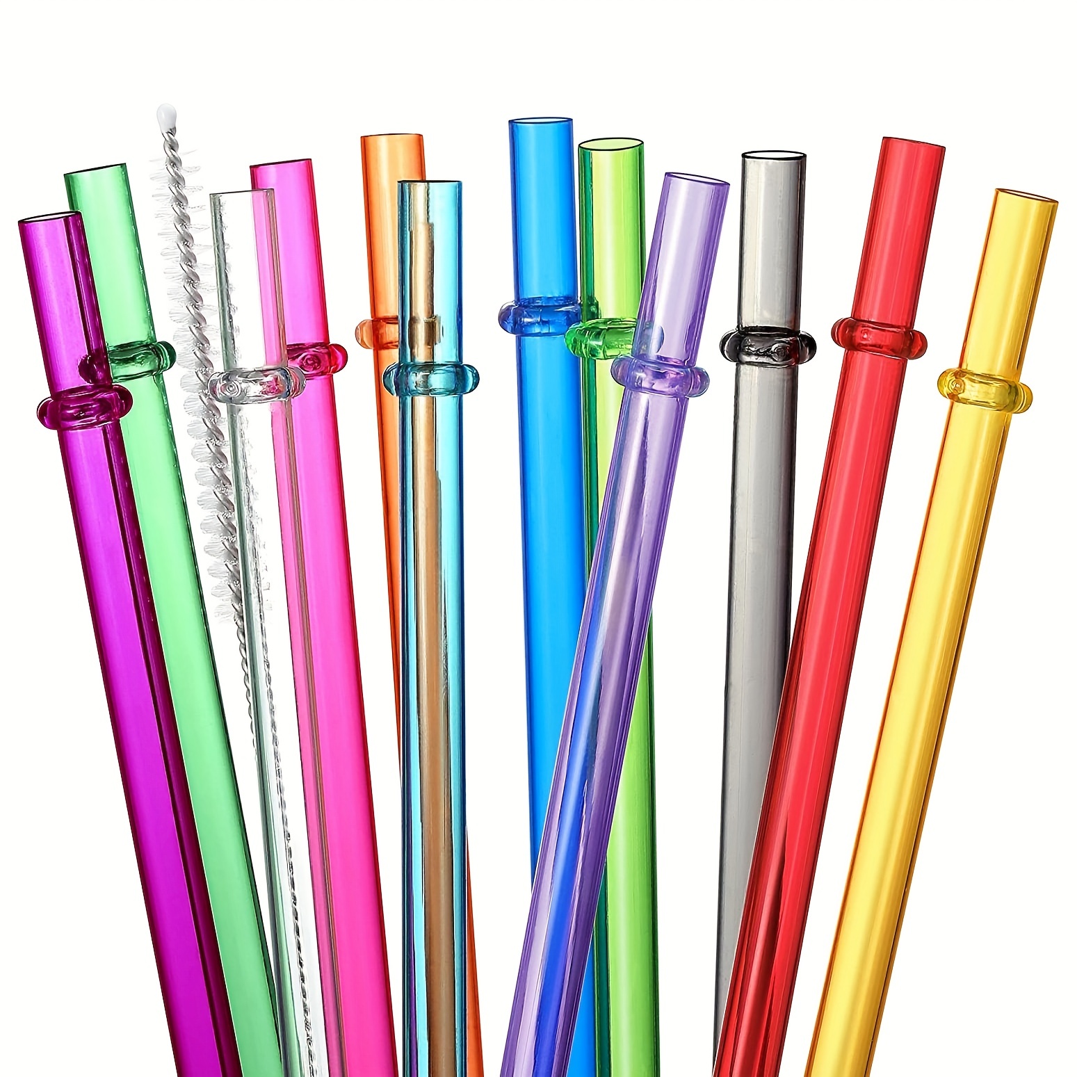 12-Pack Reusable Clear Plastic Glitter Straws, 9 Long Hard