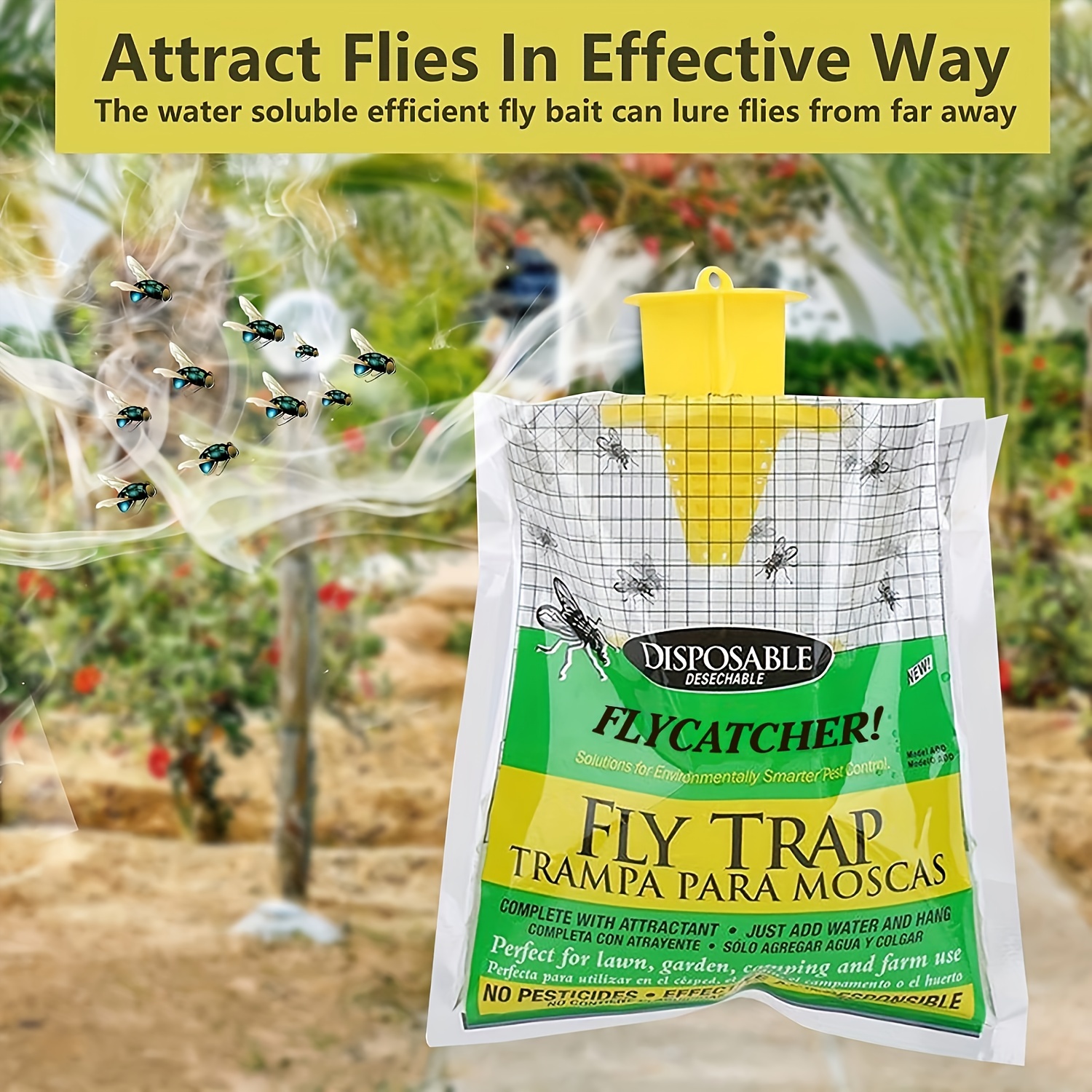 Fly Trap Bags Non-toxic Fly Lure Bag Reusable Garden Hanging Fly Catcher  Pest Trap With Bait Pest Reject Outdoor Flycatcher