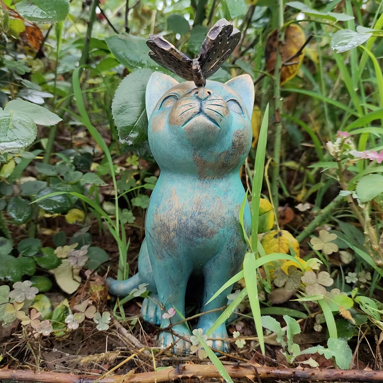 1pc Statue de jardin de chat, chat avec figurine de papillon
