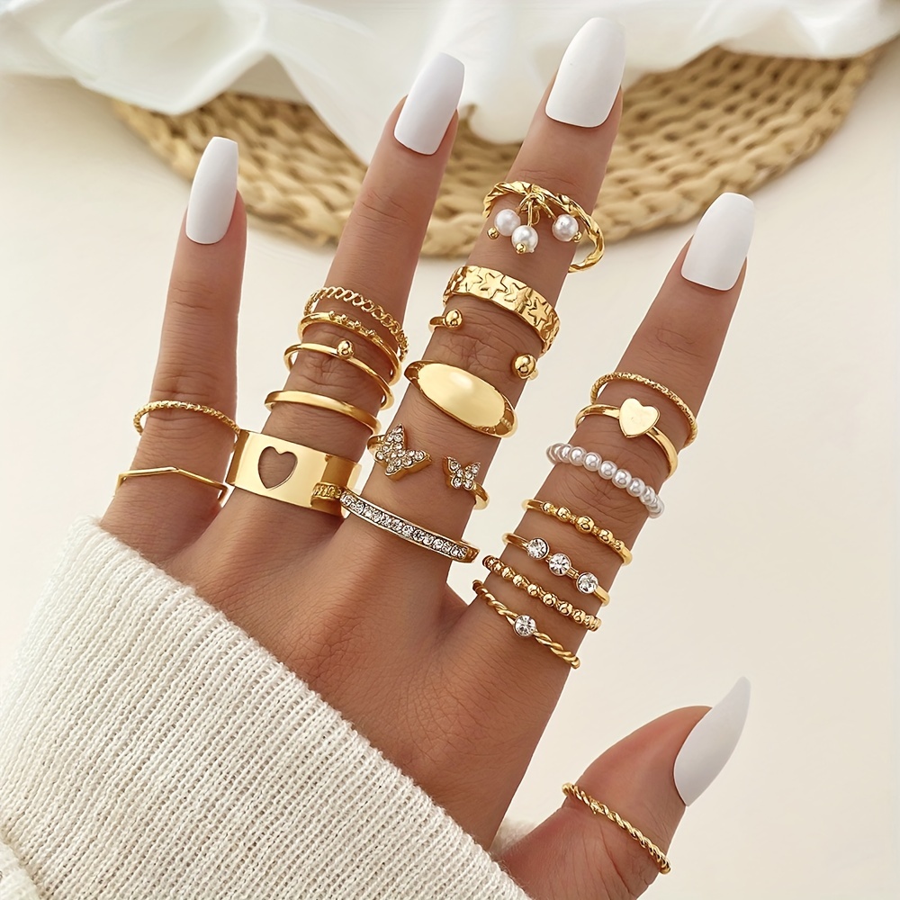 Chain Finger Rings Alloy Simple Ring Creative One-piece Set Pearl Finger  Ring