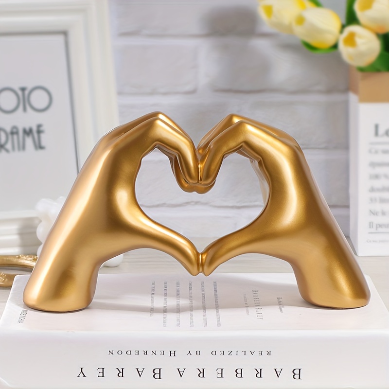  Escultura de manos de corazón para decoración del hogar,  escultura de corazón de mano dorada, centros de mesa de boda estéticos de  dedo de amor para mesas, decoración de gestos dorados