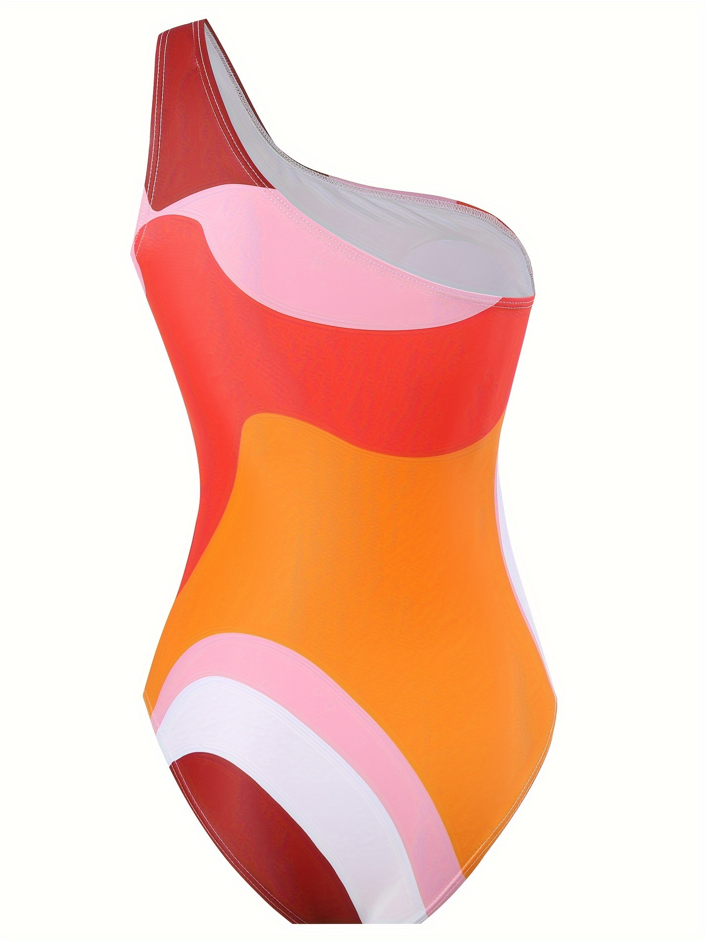 Abstract Print Coral Orange Stretchy Swimsuits Asymmetric - Temu