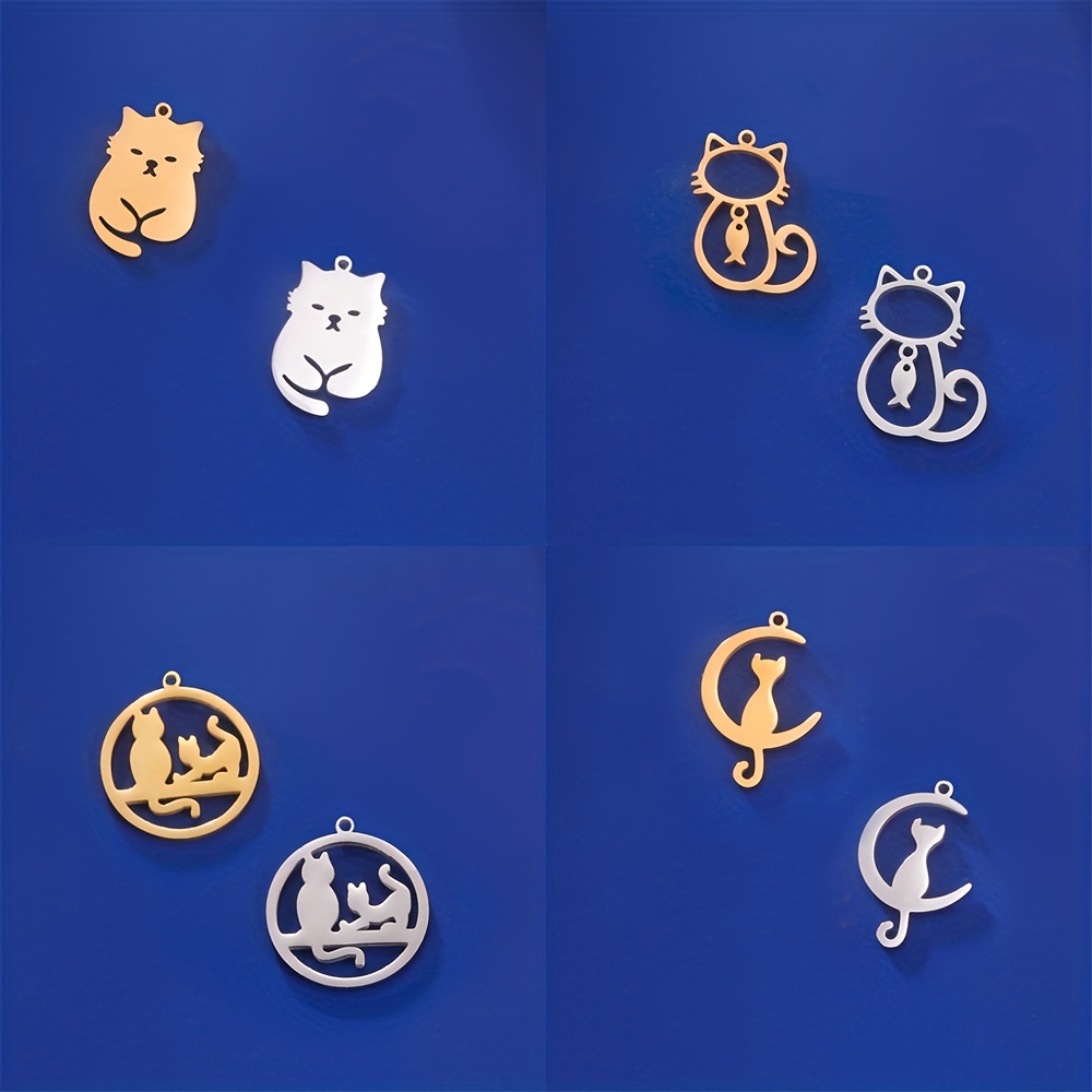 5pcs Stainless Steel Charms for Jewelry Making Cat Rabbit Wolf Animal Pendant D Necklace Bracelet Jewelry Making Supplies for Men and Women,Temu