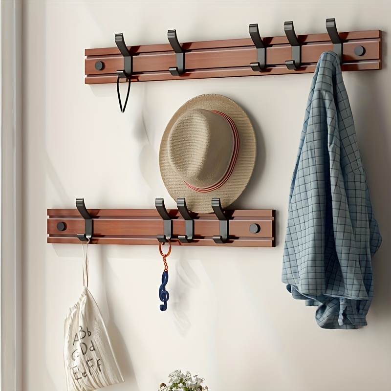 6 Pack Wood Wall Hooks, Natural Wooden Coat Hooks Wall Mounted, Rustic Hat  Hooks Heavy Duty Entryway Wall Hangers for Hanging Bags, Towels, Clothes