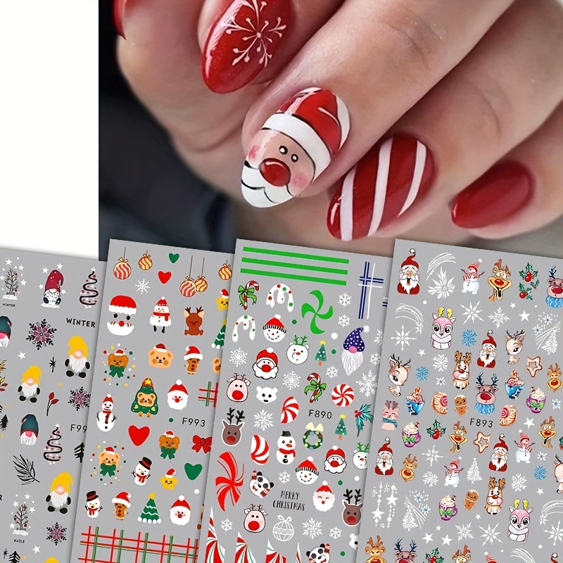 

4pcs,christmas Nail Art Stickers,self Adhesive Snowflake Elk Snowman Santa Claus Design Nail Art Decals For Diy Or Nail Salons,nail Art Supplies For Women And Girls
