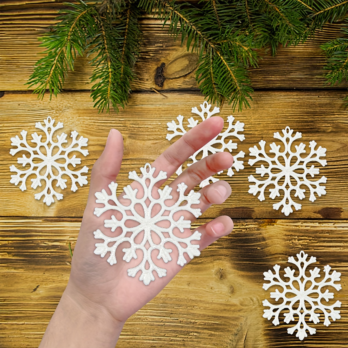 36 Pcs Glitter Christmas Snowflake Ornaments, 4 Inch Plastic Snow Flakes  Hanging Xmas Tree Snowflake Decorations for Winter Christmas Decors 