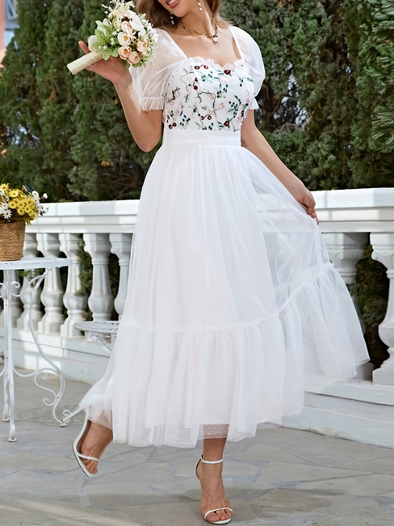 White floral embroidered clearance dress