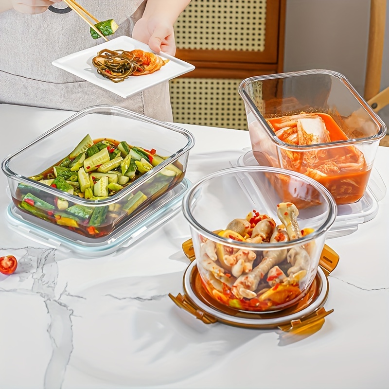 Glass Food Storage Containers Pantry Microwave Storage Containers with Lids  4 Storage Container with 2PC Square Transparent Airtight Jar Fresh Keeping