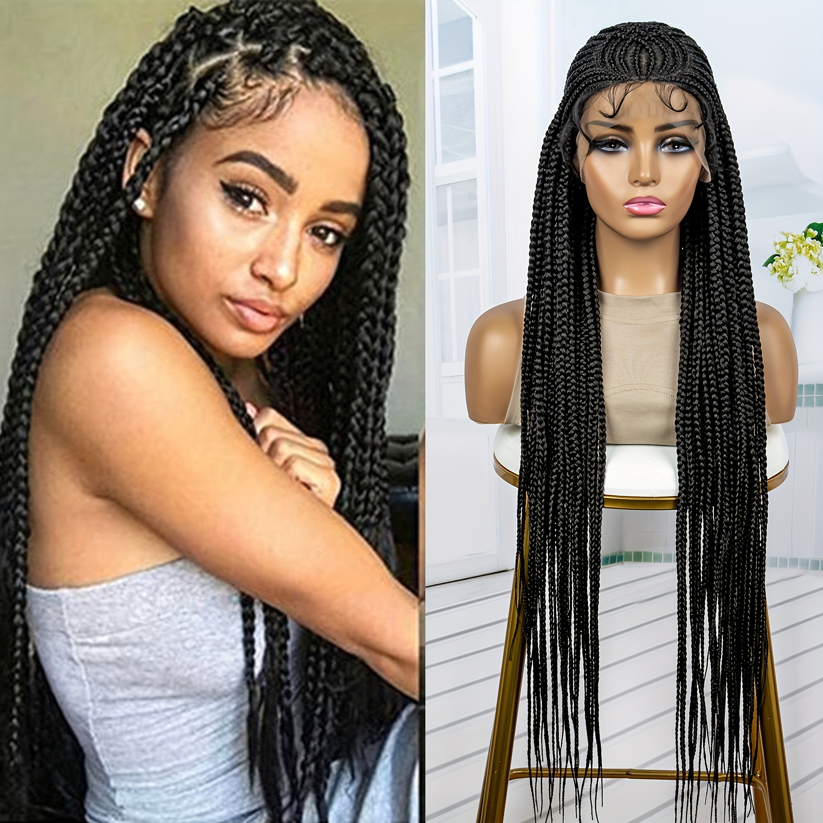 Full Lace Front Box Braided Wigs Baby Hair Cornrow Twisted - Temu