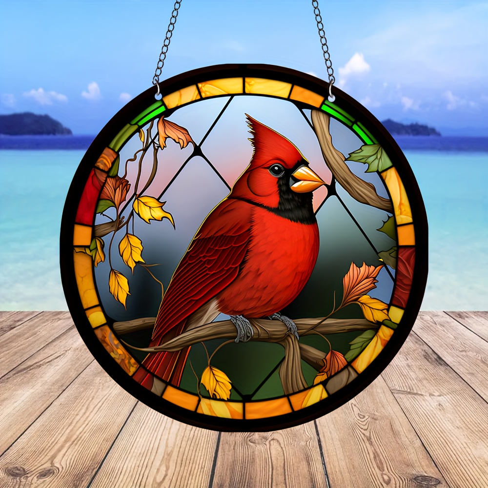 Stained Glass Cardinal With Handmade Beads on the Branch Stained Glass Bird  Porch Decoration Bird Suncatcher . -  Finland
