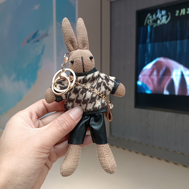 Houndstooth Rabbit Doll Keychain Cute Animal Key Ring Purse Bag Backpack  Car Charm Earphone Accessory Women Girls Gift - Temu