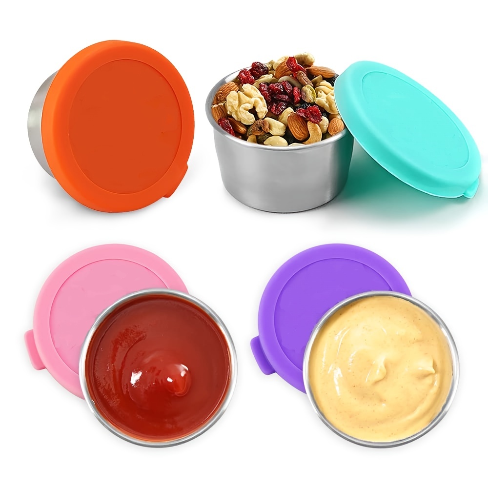 6 Pack Salad Dressing Container To Go,sauce Cups With Silicone Lid,  Reusable Stainless Steel Small Condiment Containers, 1.6oz Leak-proof  Dipping Cup