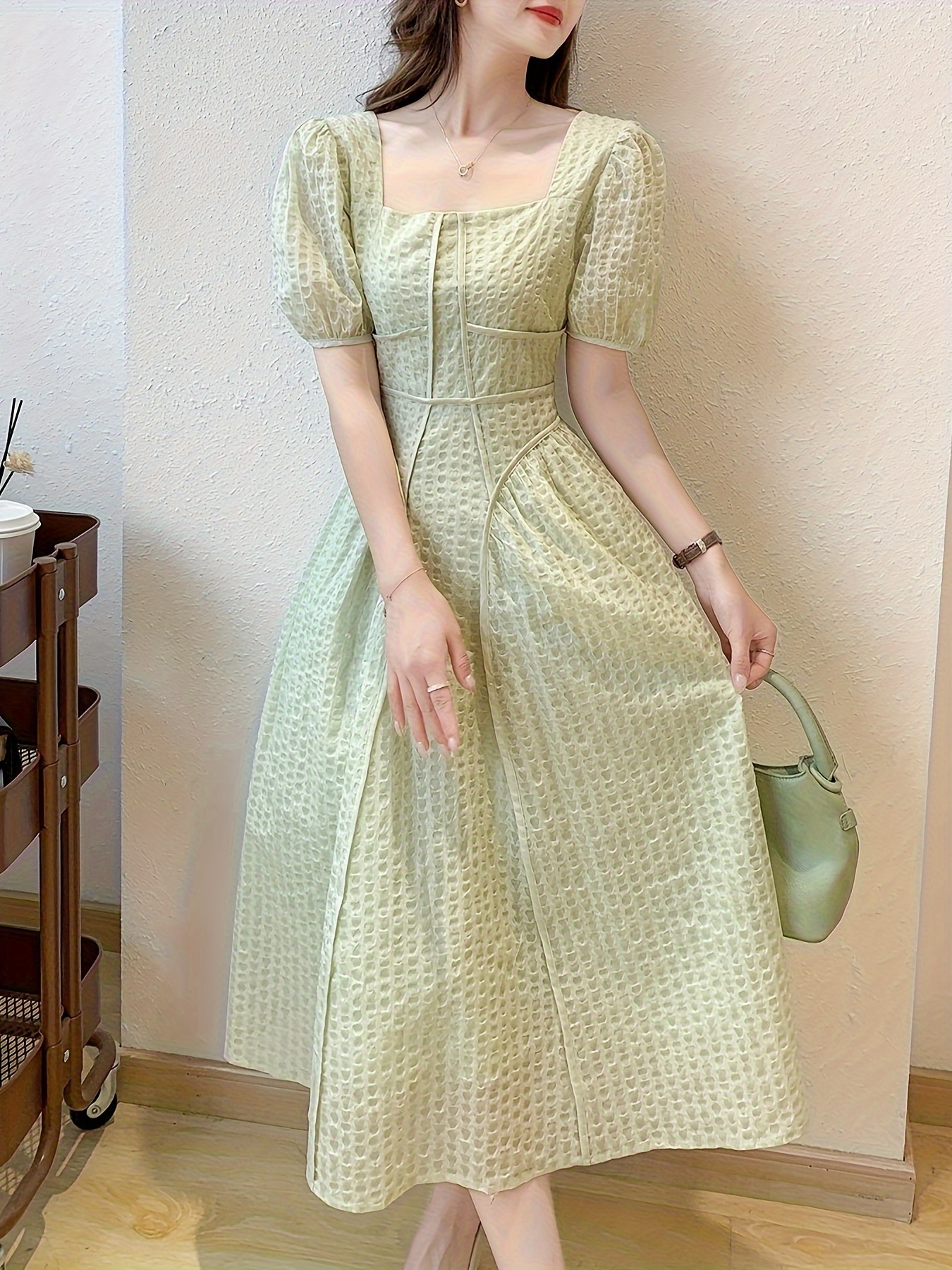 Contrast Lave Ruffle Hem Cascade Dress Elegant Short Sleeve - Temu