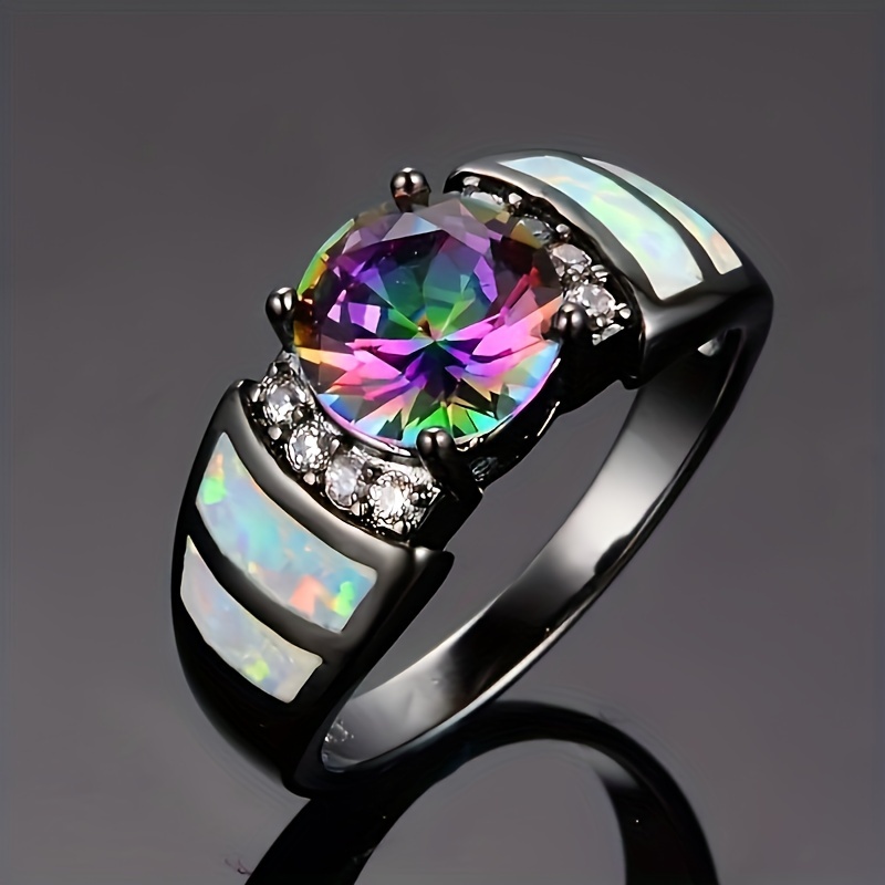 

Classy Promise Ring Inlaid Shining Gemstone Reflecting Colorful Lights Engagement/ Wedding Ring Dupes Luxury Jewelry