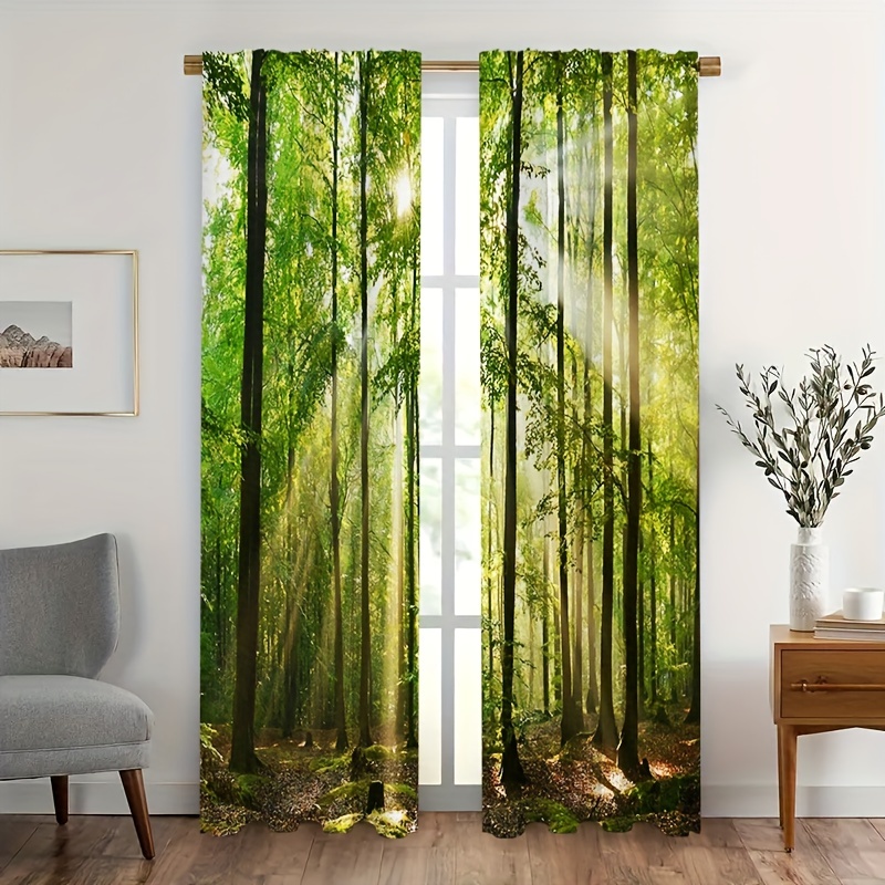 2 pezzi Tende digitale stampata poliestere pino foresta motivo finestra ,  adatto per soggiorno , camera da letto , ufficio , cucina , studio , casa  decorato