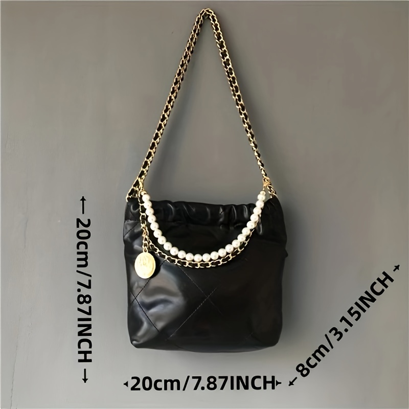 Fashion Quilted Underarm Bag With Faux Pearl