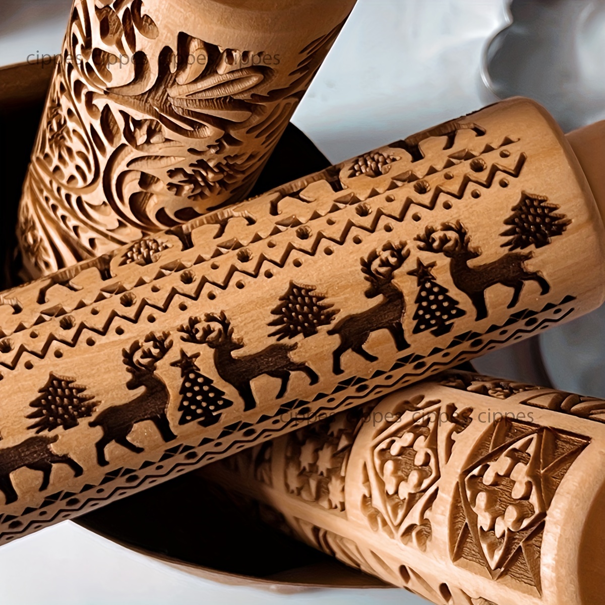 Christmas Embossing Rolling Pin With Reindeer And Lattice - Temu